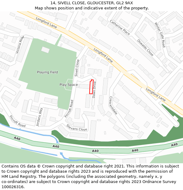 14, SIVELL CLOSE, GLOUCESTER, GL2 9AX: Location map and indicative extent of plot