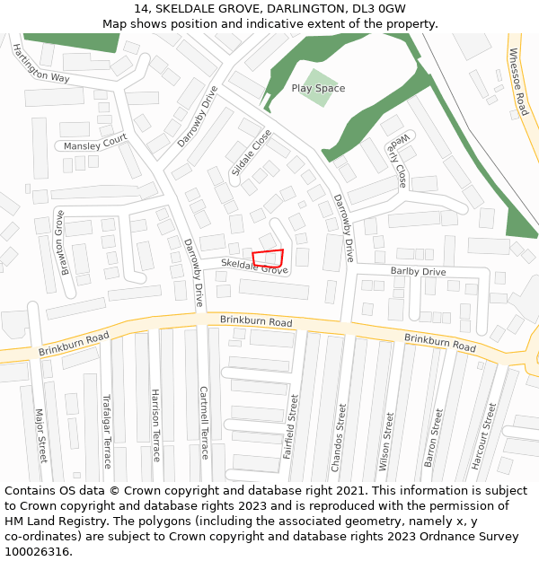 14, SKELDALE GROVE, DARLINGTON, DL3 0GW: Location map and indicative extent of plot