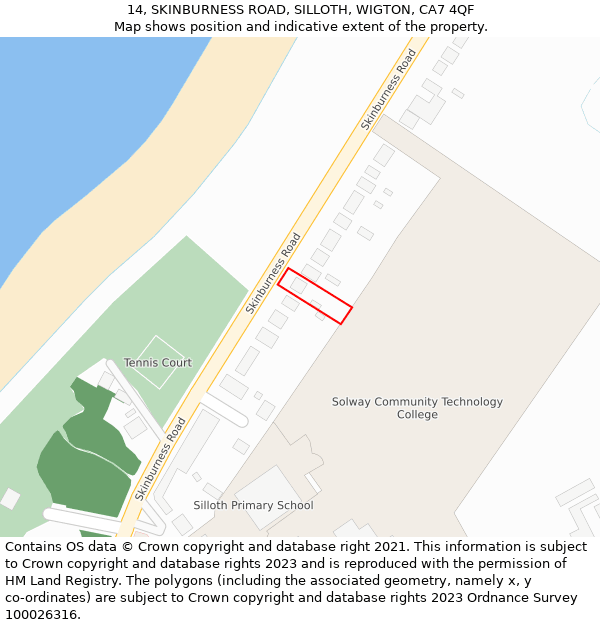 14, SKINBURNESS ROAD, SILLOTH, WIGTON, CA7 4QF: Location map and indicative extent of plot