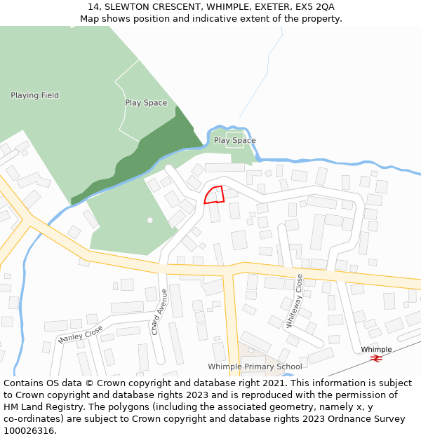 14, SLEWTON CRESCENT, WHIMPLE, EXETER, EX5 2QA: Location map and indicative extent of plot