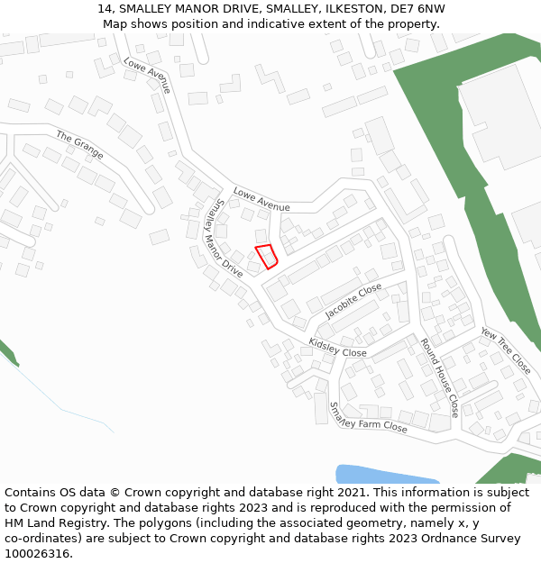 14, SMALLEY MANOR DRIVE, SMALLEY, ILKESTON, DE7 6NW: Location map and indicative extent of plot