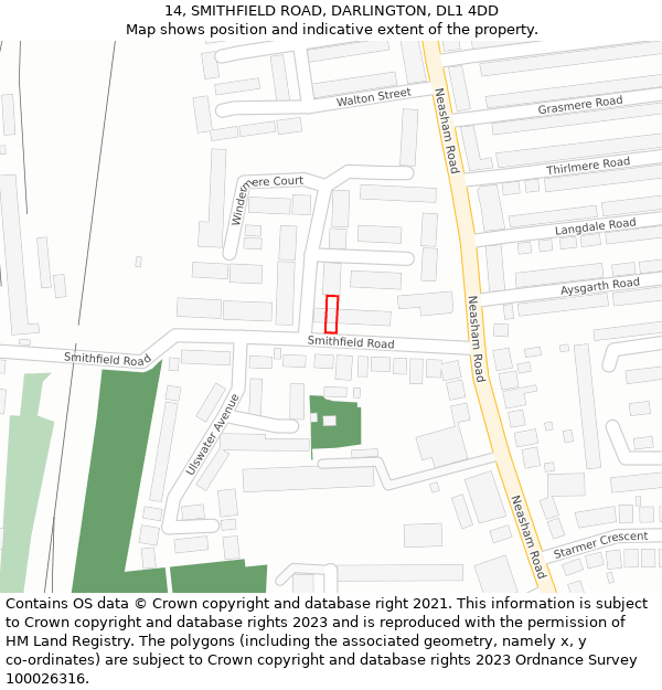 14, SMITHFIELD ROAD, DARLINGTON, DL1 4DD: Location map and indicative extent of plot