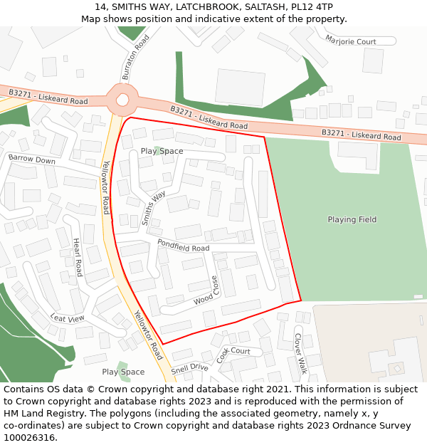 14, SMITHS WAY, LATCHBROOK, SALTASH, PL12 4TP: Location map and indicative extent of plot