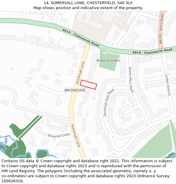 14, SOMERSALL LANE, CHESTERFIELD, S40 3LA: Location map and indicative extent of plot