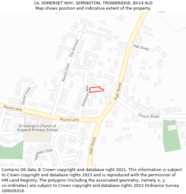 14, SOMERSET WAY, SEMINGTON, TROWBRIDGE, BA14 6LD: Location map and indicative extent of plot