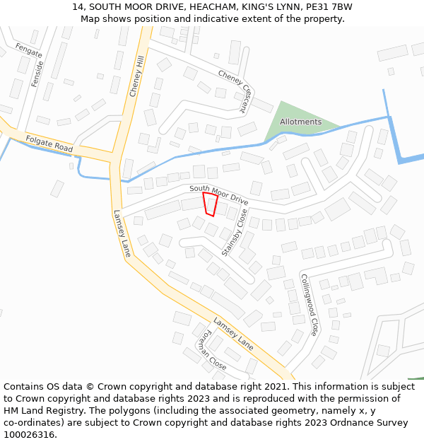 14, SOUTH MOOR DRIVE, HEACHAM, KING'S LYNN, PE31 7BW: Location map and indicative extent of plot