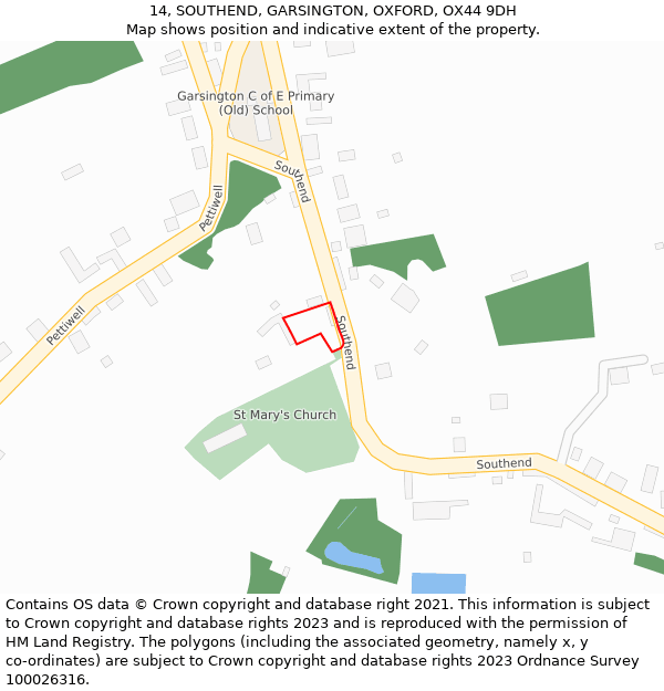 14, SOUTHEND, GARSINGTON, OXFORD, OX44 9DH: Location map and indicative extent of plot