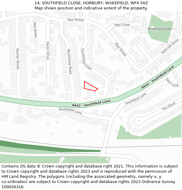 14, SOUTHFIELD CLOSE, HORBURY, WAKEFIELD, WF4 5AZ: Location map and indicative extent of plot