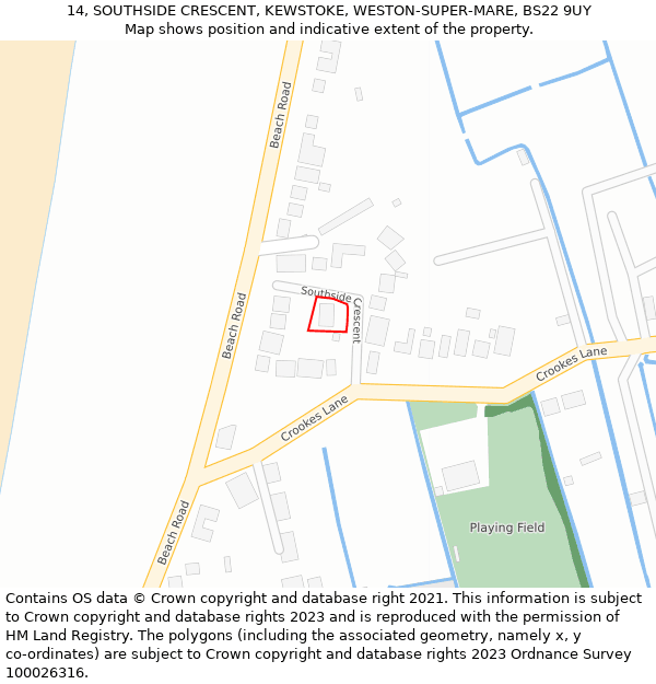 14, SOUTHSIDE CRESCENT, KEWSTOKE, WESTON-SUPER-MARE, BS22 9UY: Location map and indicative extent of plot