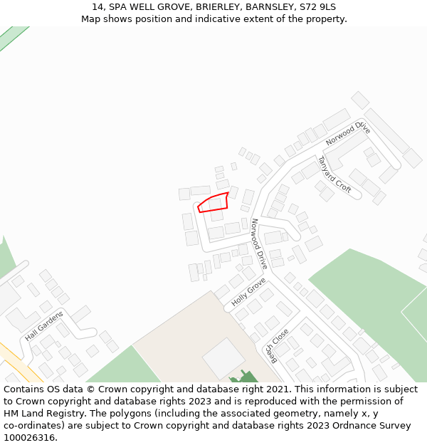 14, SPA WELL GROVE, BRIERLEY, BARNSLEY, S72 9LS: Location map and indicative extent of plot