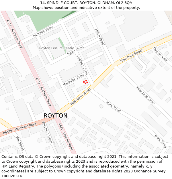 14, SPINDLE COURT, ROYTON, OLDHAM, OL2 6QA: Location map and indicative extent of plot