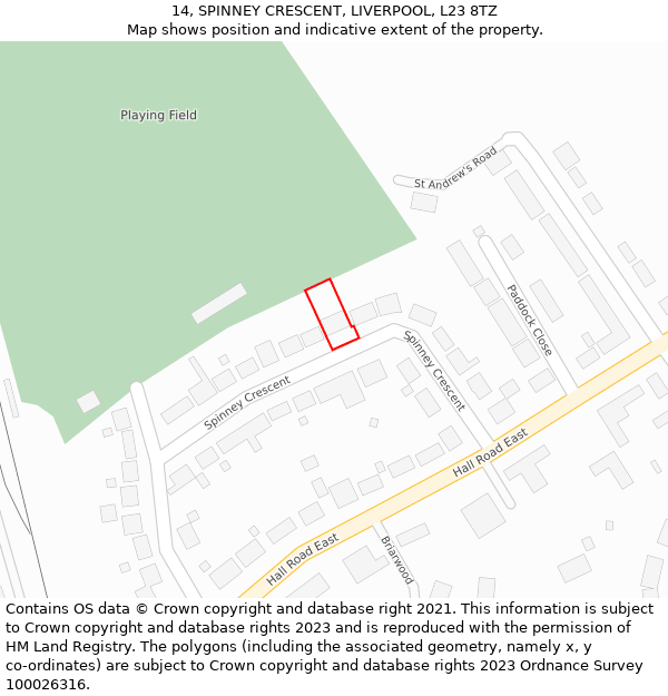 14, SPINNEY CRESCENT, LIVERPOOL, L23 8TZ: Location map and indicative extent of plot