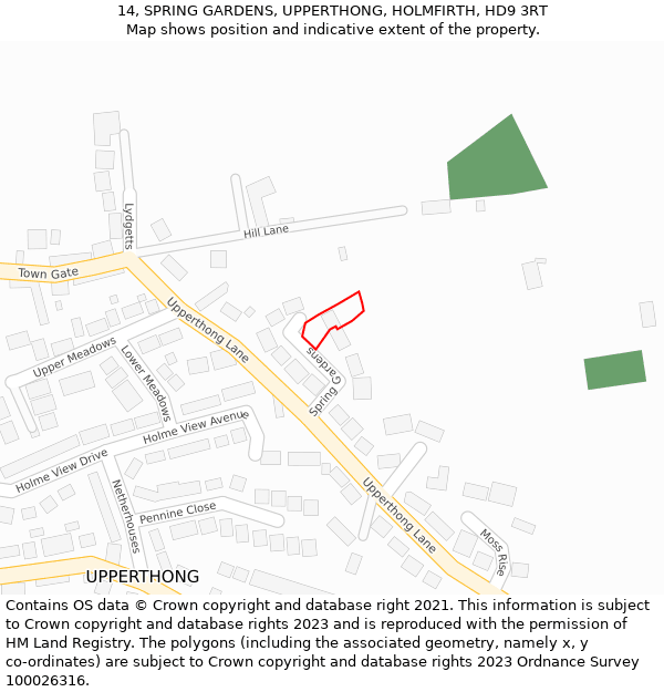 14, SPRING GARDENS, UPPERTHONG, HOLMFIRTH, HD9 3RT: Location map and indicative extent of plot