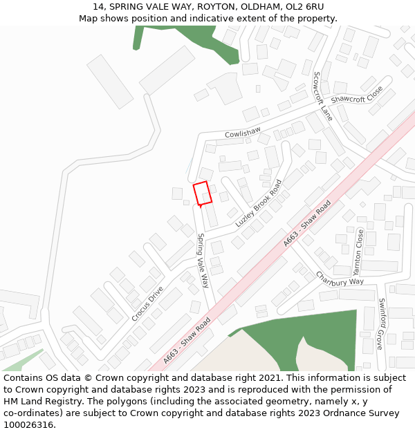 14, SPRING VALE WAY, ROYTON, OLDHAM, OL2 6RU: Location map and indicative extent of plot