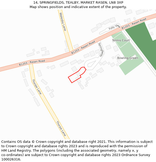 14, SPRINGFIELDS, TEALBY, MARKET RASEN, LN8 3XP: Location map and indicative extent of plot