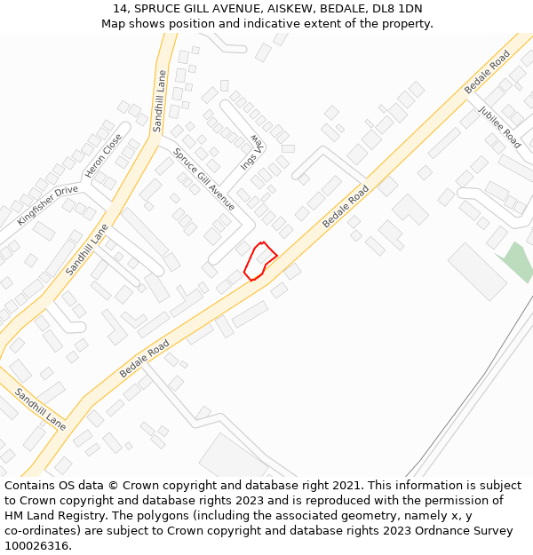 14, SPRUCE GILL AVENUE, AISKEW, BEDALE, DL8 1DN: Location map and indicative extent of plot