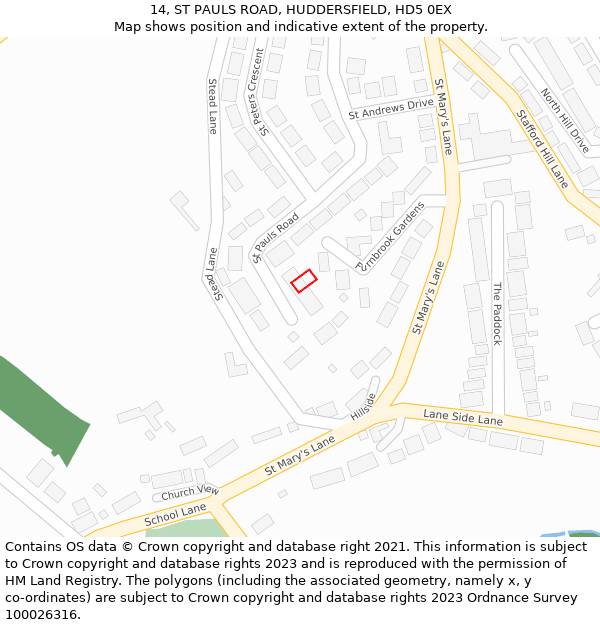 14, ST PAULS ROAD, HUDDERSFIELD, HD5 0EX: Location map and indicative extent of plot