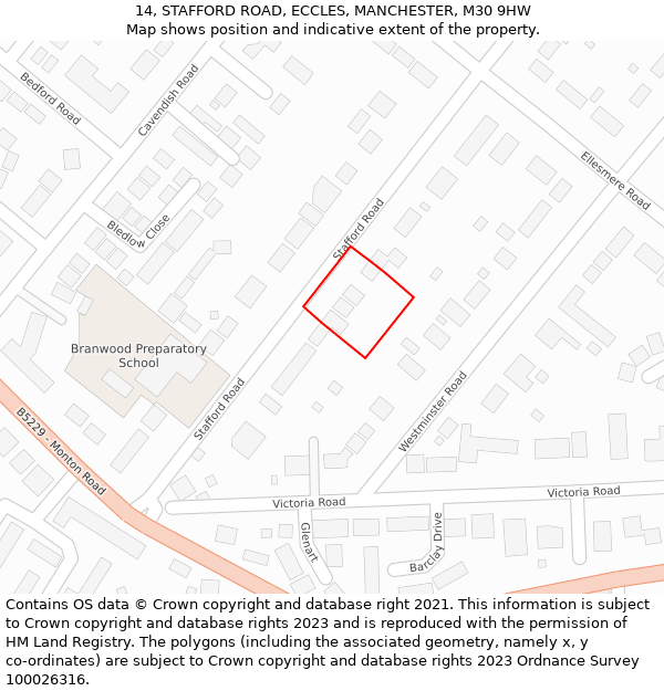 14, STAFFORD ROAD, ECCLES, MANCHESTER, M30 9HW: Location map and indicative extent of plot