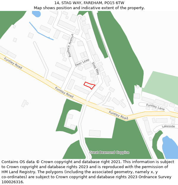 14, STAG WAY, FAREHAM, PO15 6TW: Location map and indicative extent of plot