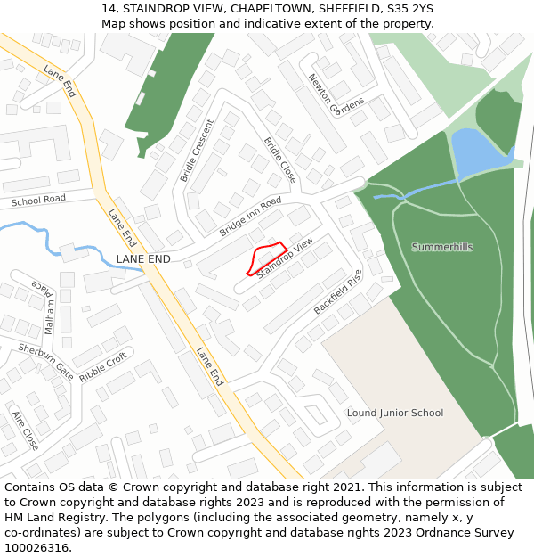 14, STAINDROP VIEW, CHAPELTOWN, SHEFFIELD, S35 2YS: Location map and indicative extent of plot