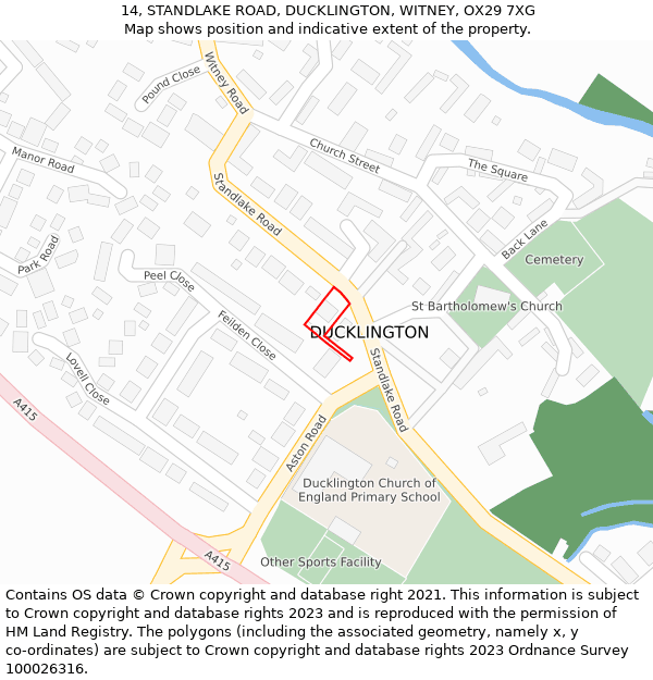 14, STANDLAKE ROAD, DUCKLINGTON, WITNEY, OX29 7XG: Location map and indicative extent of plot