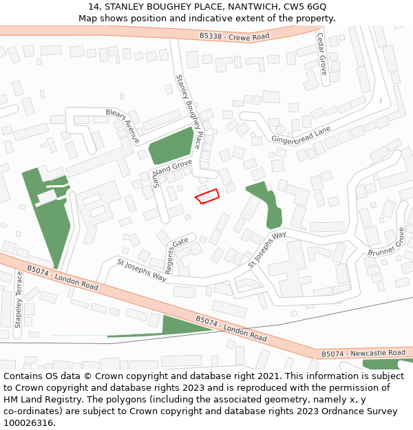 14, STANLEY BOUGHEY PLACE, NANTWICH, CW5 6GQ: Location map and indicative extent of plot