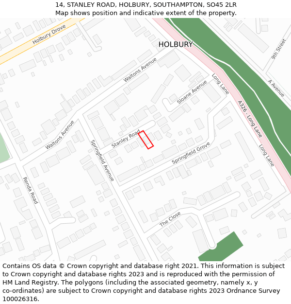 14, STANLEY ROAD, HOLBURY, SOUTHAMPTON, SO45 2LR: Location map and indicative extent of plot