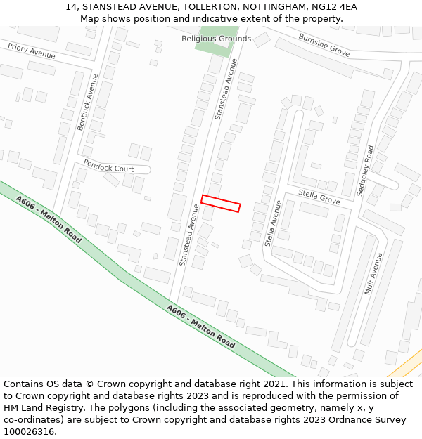 14, STANSTEAD AVENUE, TOLLERTON, NOTTINGHAM, NG12 4EA: Location map and indicative extent of plot