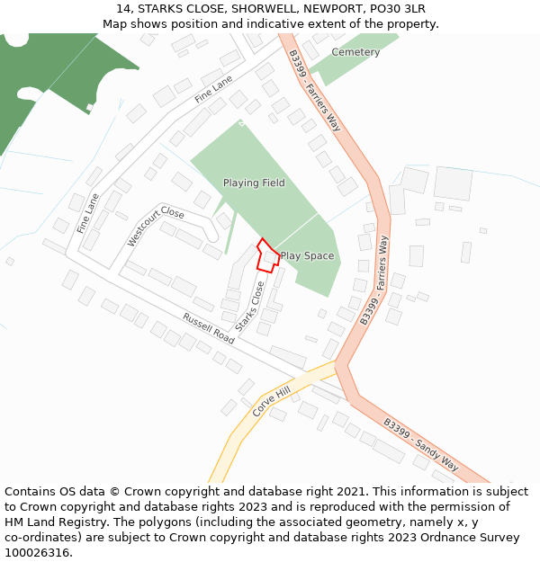 14, STARKS CLOSE, SHORWELL, NEWPORT, PO30 3LR: Location map and indicative extent of plot
