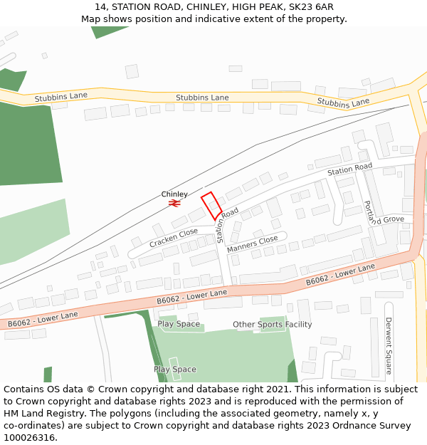 14, STATION ROAD, CHINLEY, HIGH PEAK, SK23 6AR: Location map and indicative extent of plot
