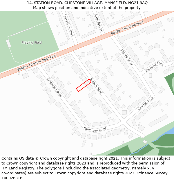14, STATION ROAD, CLIPSTONE VILLAGE, MANSFIELD, NG21 9AQ: Location map and indicative extent of plot