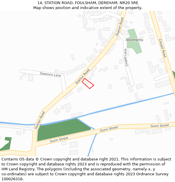 14, STATION ROAD, FOULSHAM, DEREHAM, NR20 5RE: Location map and indicative extent of plot