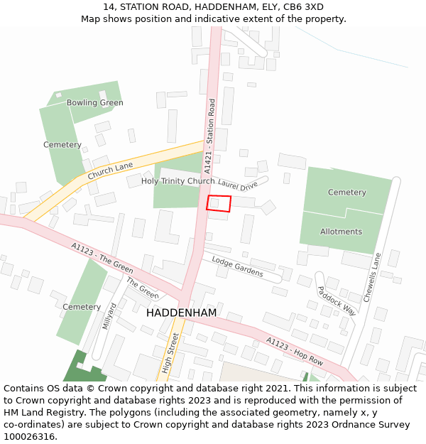 14, STATION ROAD, HADDENHAM, ELY, CB6 3XD: Location map and indicative extent of plot