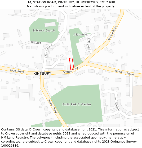 14, STATION ROAD, KINTBURY, HUNGERFORD, RG17 9UP: Location map and indicative extent of plot