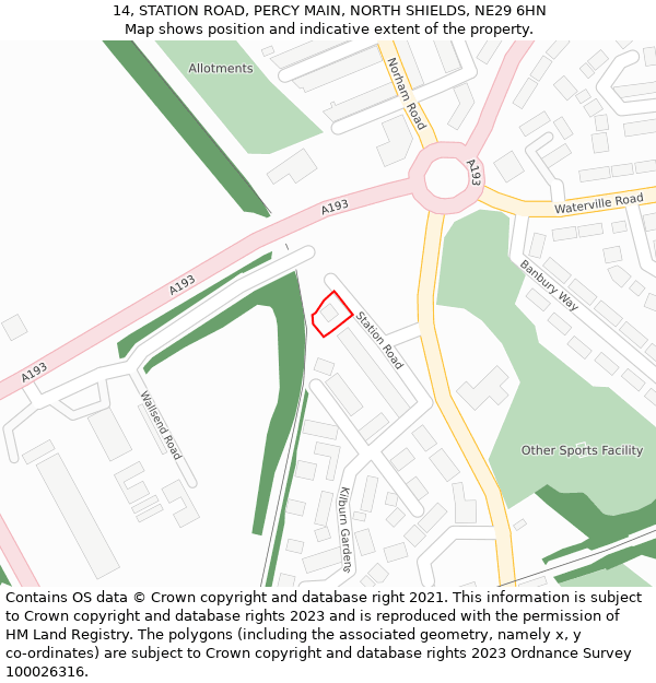 14, STATION ROAD, PERCY MAIN, NORTH SHIELDS, NE29 6HN: Location map and indicative extent of plot