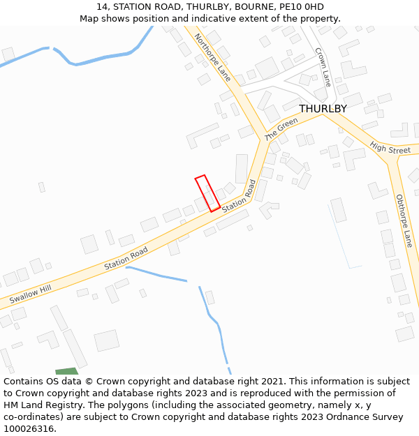 14, STATION ROAD, THURLBY, BOURNE, PE10 0HD: Location map and indicative extent of plot