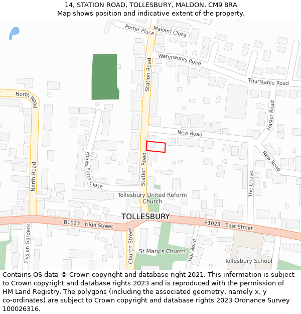 14, STATION ROAD, TOLLESBURY, MALDON, CM9 8RA: Location map and indicative extent of plot