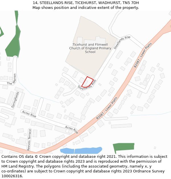 14, STEELLANDS RISE, TICEHURST, WADHURST, TN5 7DH: Location map and indicative extent of plot