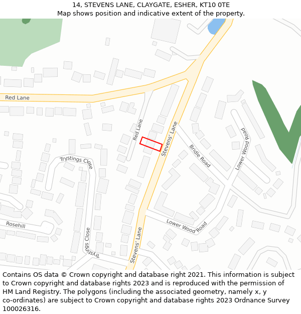 14, STEVENS LANE, CLAYGATE, ESHER, KT10 0TE: Location map and indicative extent of plot