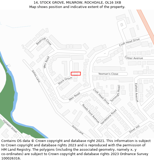 14, STOCK GROVE, MILNROW, ROCHDALE, OL16 3XB: Location map and indicative extent of plot