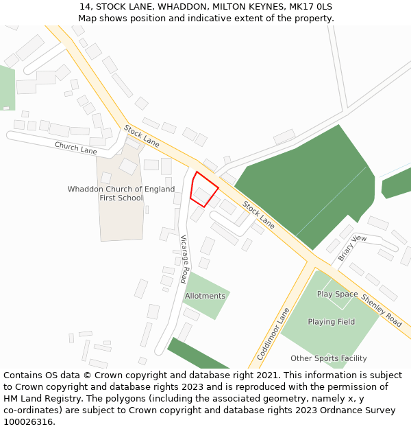 14, STOCK LANE, WHADDON, MILTON KEYNES, MK17 0LS: Location map and indicative extent of plot