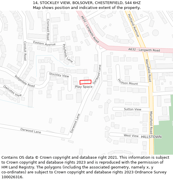 14, STOCKLEY VIEW, BOLSOVER, CHESTERFIELD, S44 6HZ: Location map and indicative extent of plot