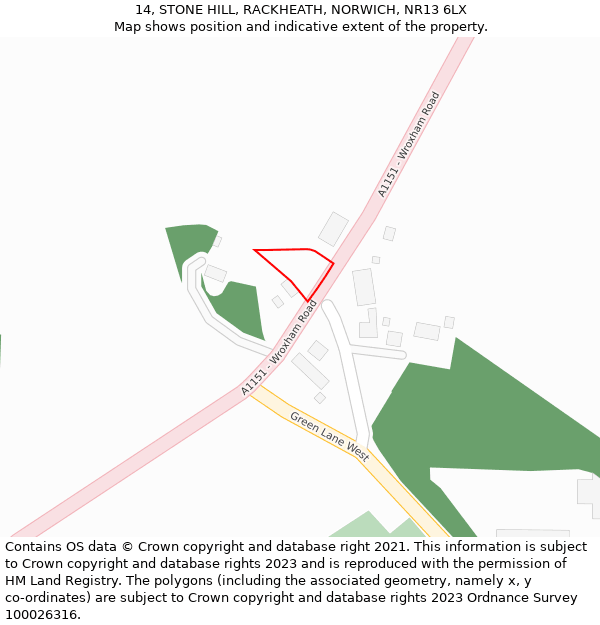 14, STONE HILL, RACKHEATH, NORWICH, NR13 6LX: Location map and indicative extent of plot