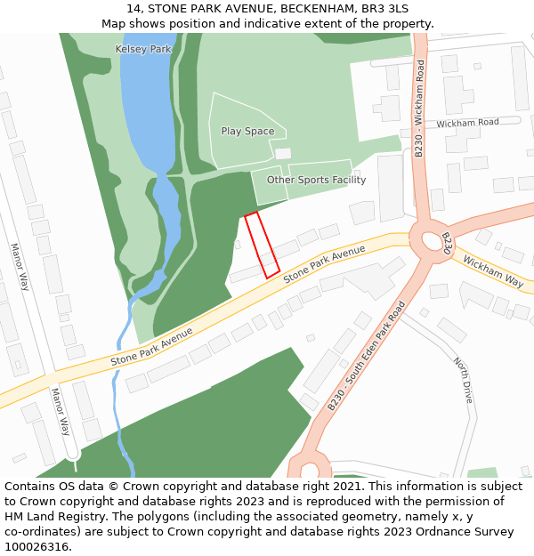 14, STONE PARK AVENUE, BECKENHAM, BR3 3LS: Location map and indicative extent of plot