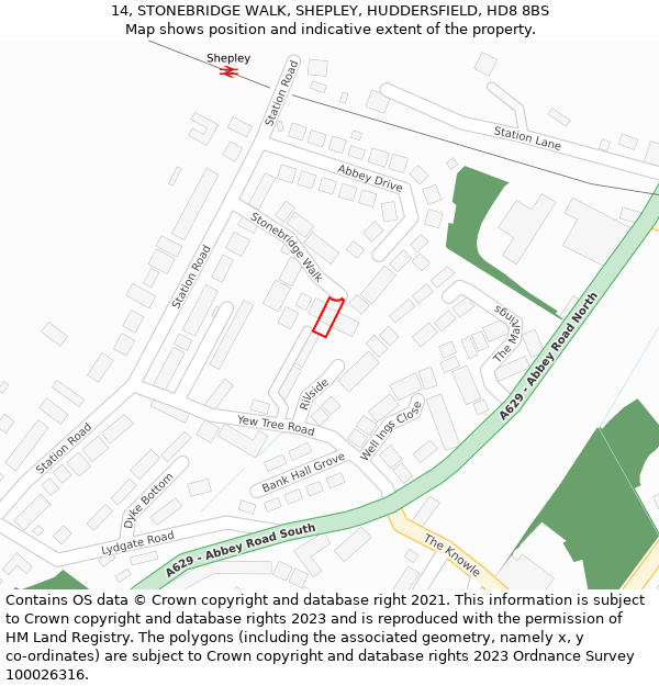 14, STONEBRIDGE WALK, SHEPLEY, HUDDERSFIELD, HD8 8BS: Location map and indicative extent of plot