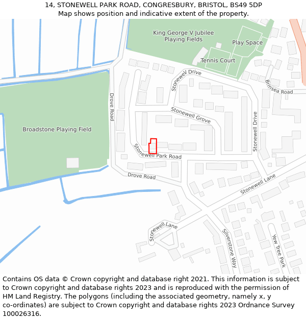 14, STONEWELL PARK ROAD, CONGRESBURY, BRISTOL, BS49 5DP: Location map and indicative extent of plot