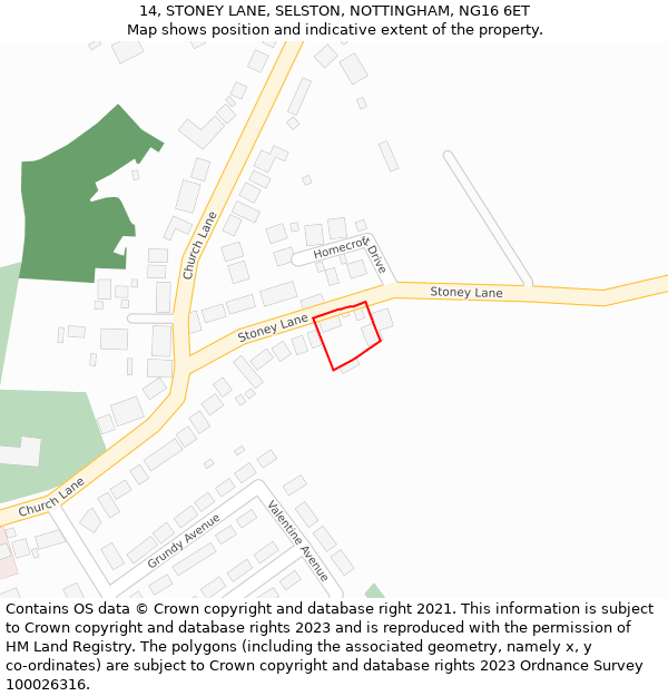 14, STONEY LANE, SELSTON, NOTTINGHAM, NG16 6ET: Location map and indicative extent of plot