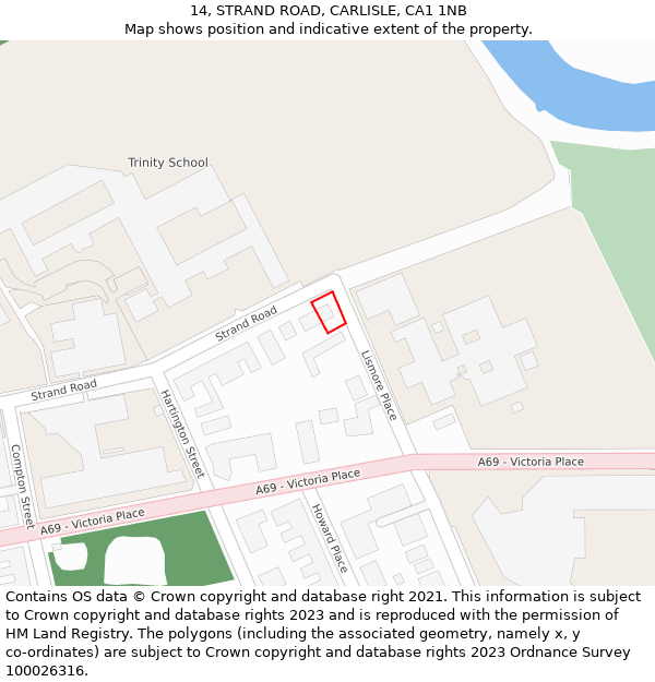14, STRAND ROAD, CARLISLE, CA1 1NB: Location map and indicative extent of plot