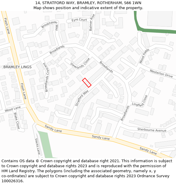 14, STRATFORD WAY, BRAMLEY, ROTHERHAM, S66 1WN: Location map and indicative extent of plot
