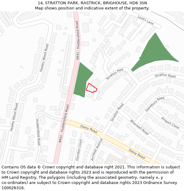 14, STRATTON PARK, RASTRICK, BRIGHOUSE, HD6 3SN: Location map and indicative extent of plot